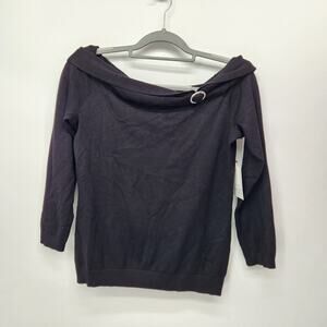 NWT Society 212 Black Knit Off the Shoulder w/ Rhinestone Buckle Sweater Women S
